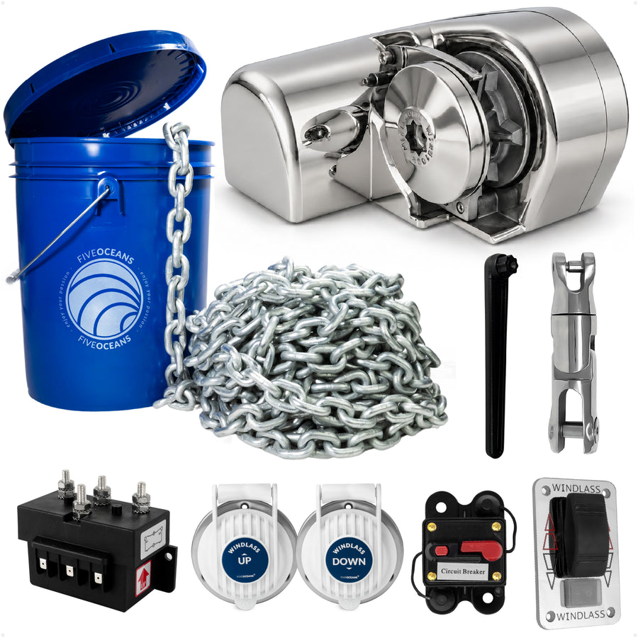 Atlantic 900 Series Horizontal Windlass Kit, 12V DC, with 5/16" Galvanized Steel Chain