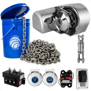 Premium Windlass Anchor Kit – 900W Horizontal Windlass, 125 Ft HTG4 5/16" Stainless Steel Chain & Anchor Swivel - FO3442-4493-M125-KIT