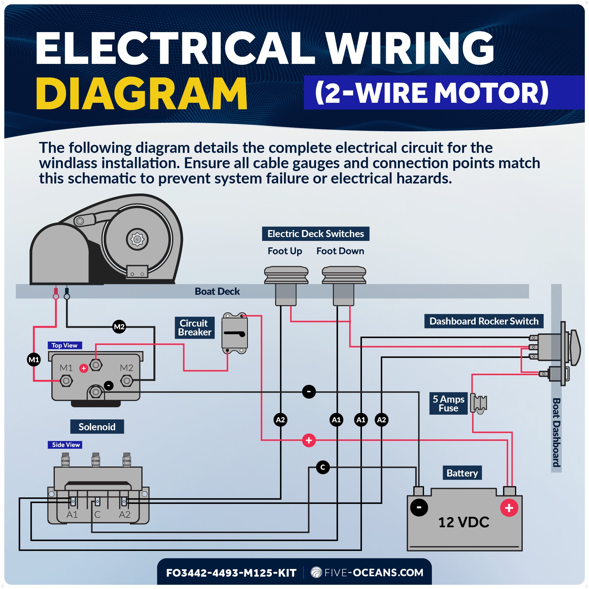Horizontal Windlass 900W with 125' Stainless Steel Chain - FO3442-4493-M125-KIT