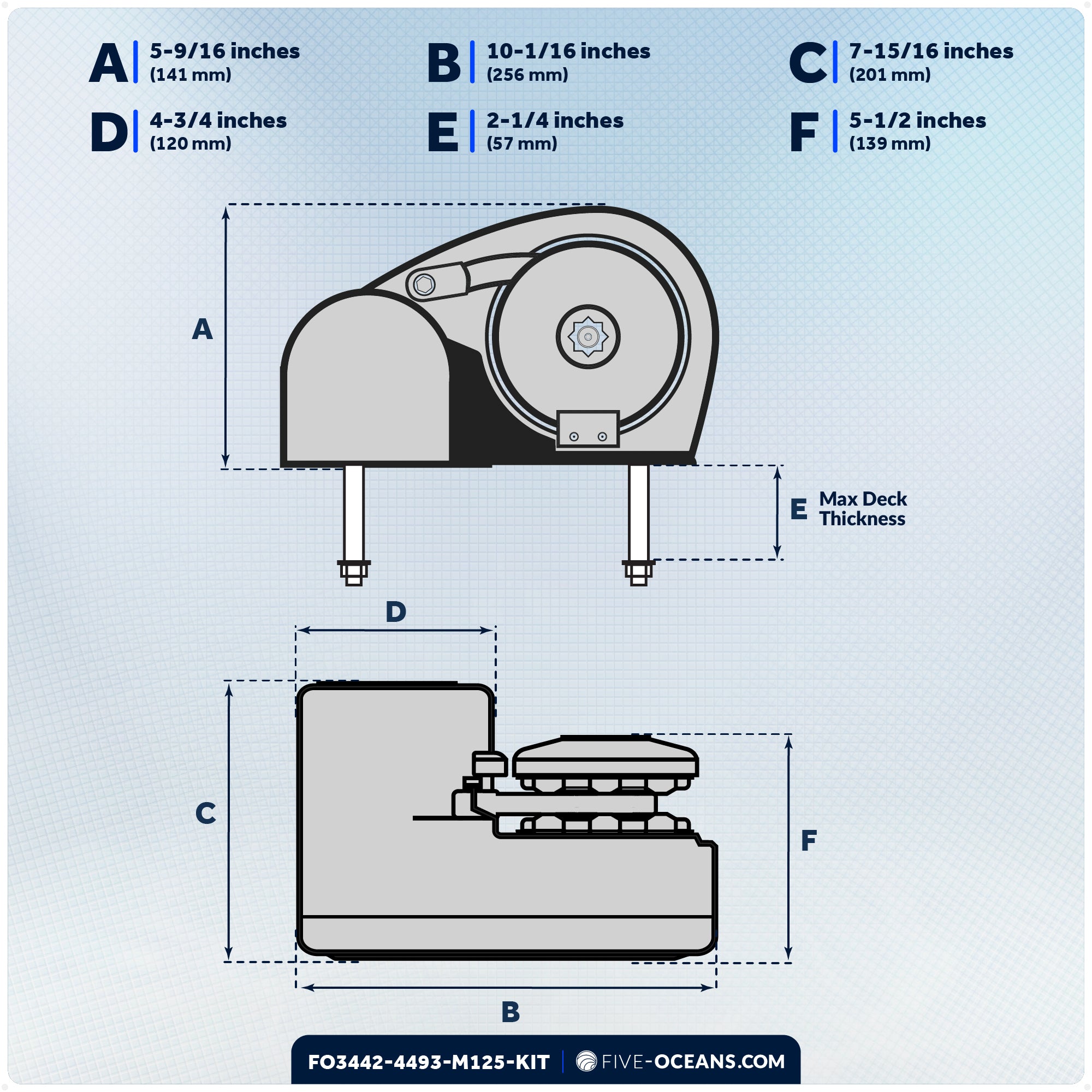 Horizontal Windlass 900W with 125' Stainless Steel Chain - FO3442-4493-M125-KIT