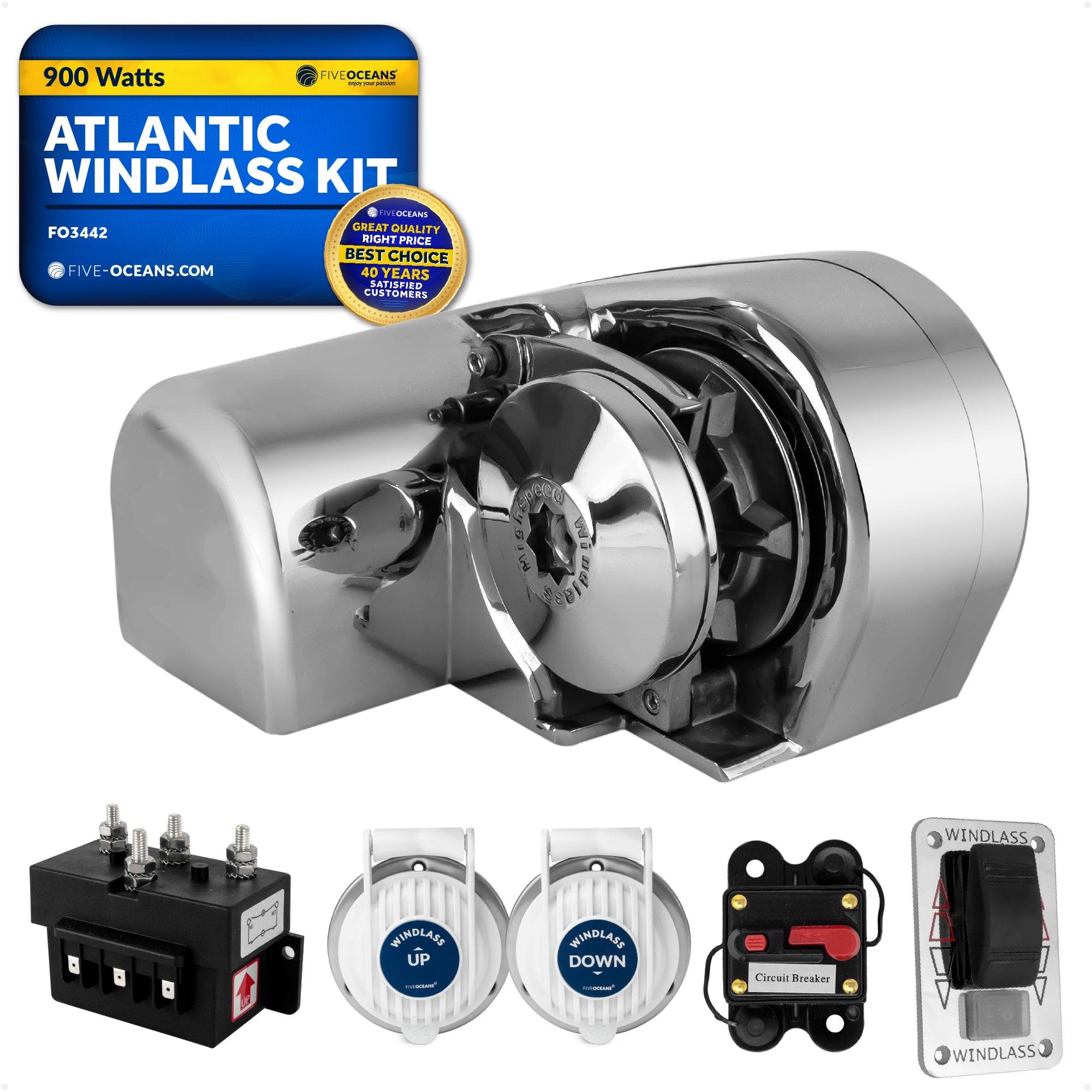 Atlantic Windlass Kit - 5/16" HTG4 Chain & 9/16" Rope, Horizontal 900W 12VDC - FO3442