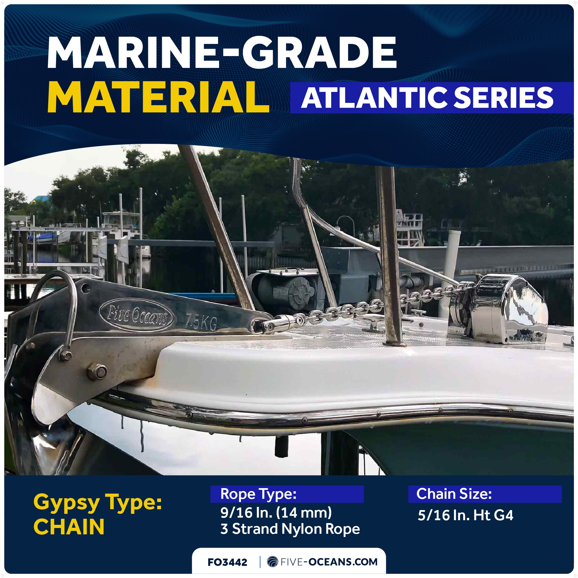 Horizontal Windlass Kit 900W, 12V - Atlantic 900 Series - FO3442