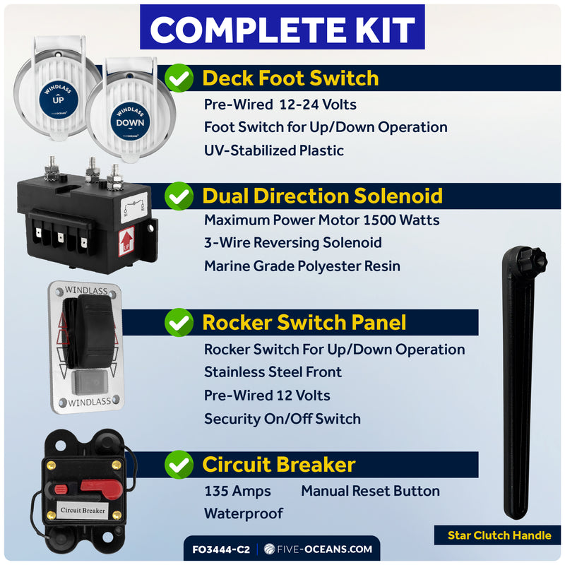 Vertical Windlass Kit 1500W, 12V with Anchor Rode & Swivel - FO3444-C2 - Five Oceans