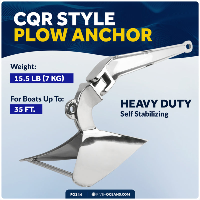 15.5 Lb. CQR Style Plow Anchor, AISI316 Stainless Steel