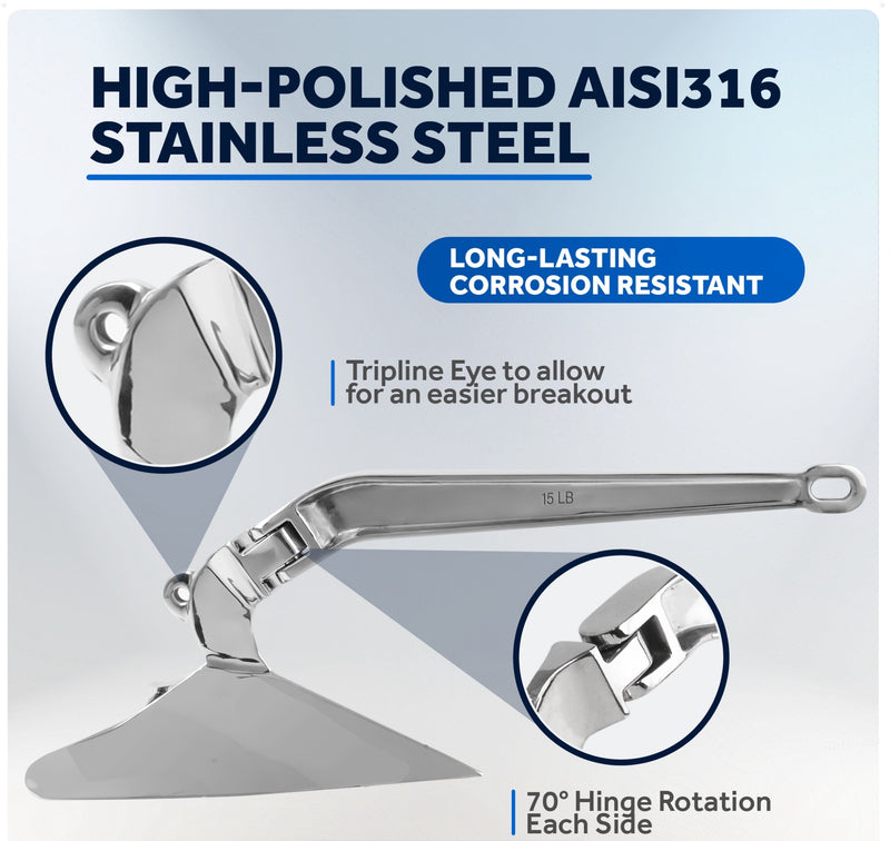 CQR Plow Anchor, Marine-Grade AISI316 Stainless Steel - Five Oceans
