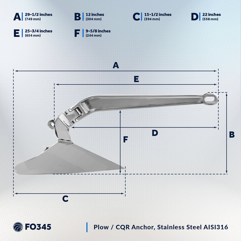 22 Lb. CQR Anchor, AISI316 Stainless Steel – FO345 - Five Oceans