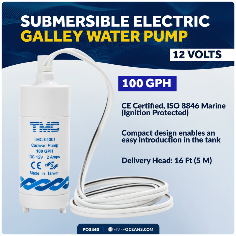 TMC 100 GPH (378 LPH) Submersible Electric Galley Water Pump, 12V - FO-3463 - Five Oceans
