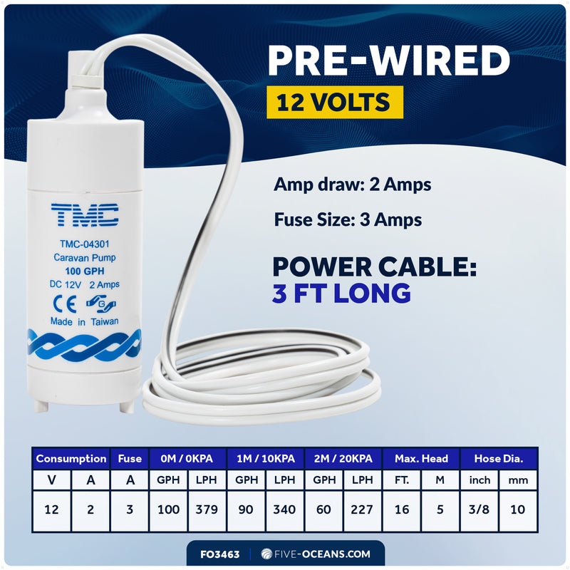 TMC 100 GPH (378 LPH) Submersible Electric Galley Water Pump, 12V - FO-3463 - Five Oceans