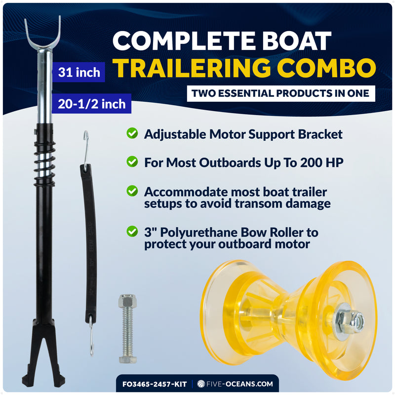 Adjustable Transom Saver & 3" Trailer Bow Roller Kit - FO3465-2457-KIT - Five Oceans