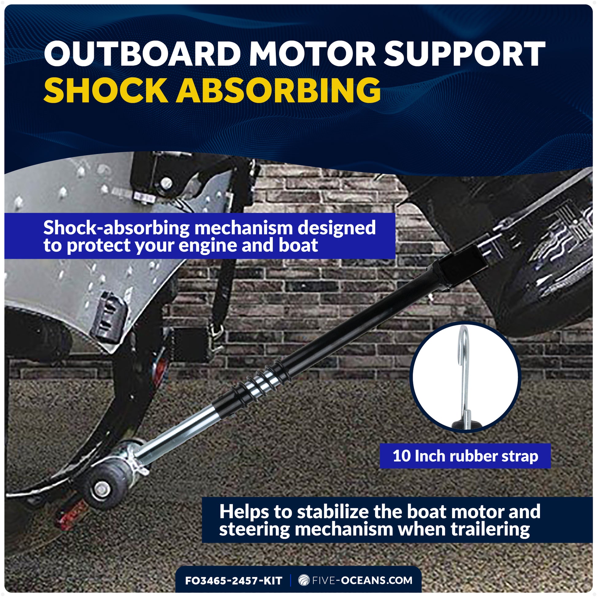 Adjustable Transom Saver for Outboard Motors Up to 200 HP with 3" Boat Trailer Bow Roller - FO3465-2457-KIT - Five Oceans