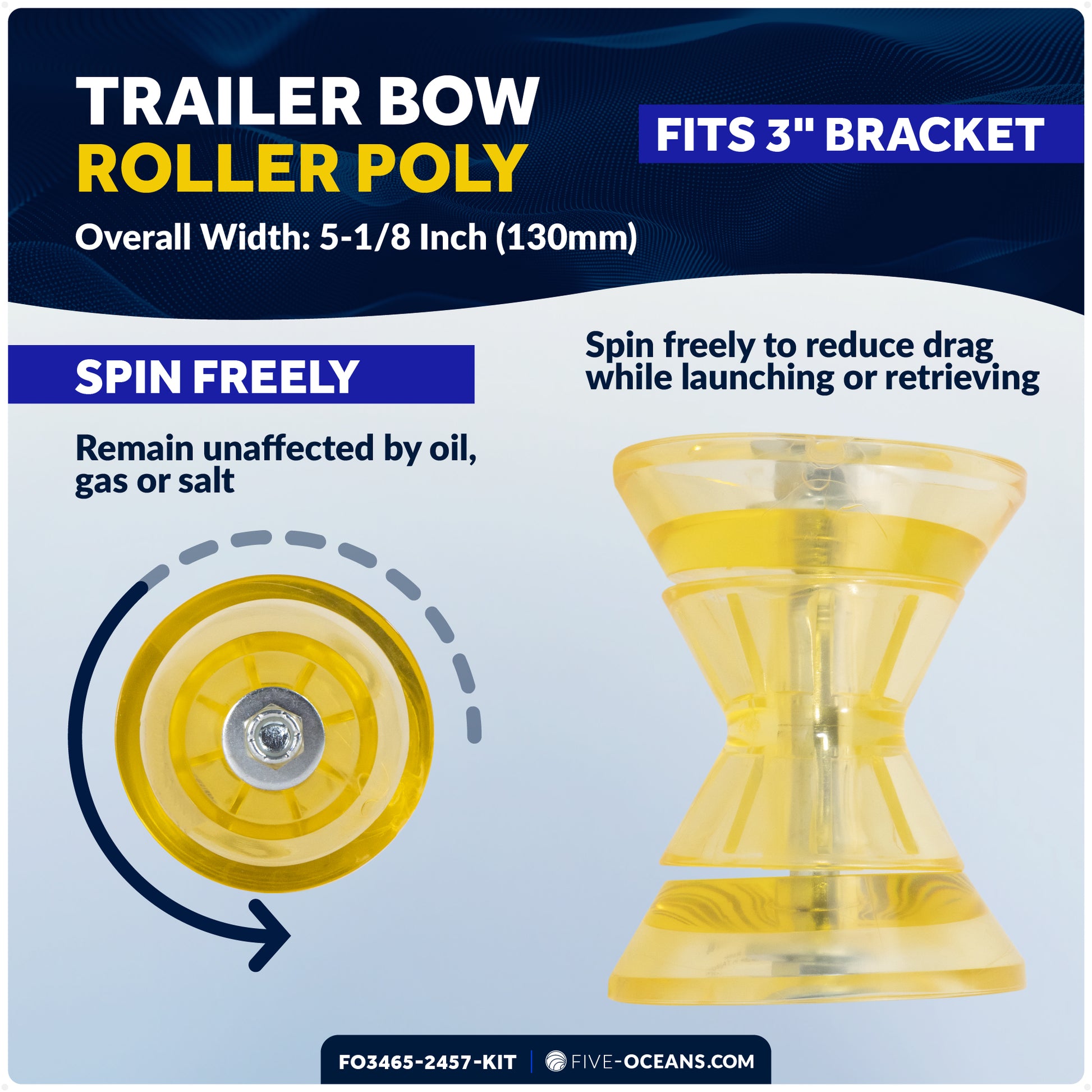Adjustable Transom Saver & 3" Trailer Bow Roller Kit - FO3465-2457-KIT - Five Oceans