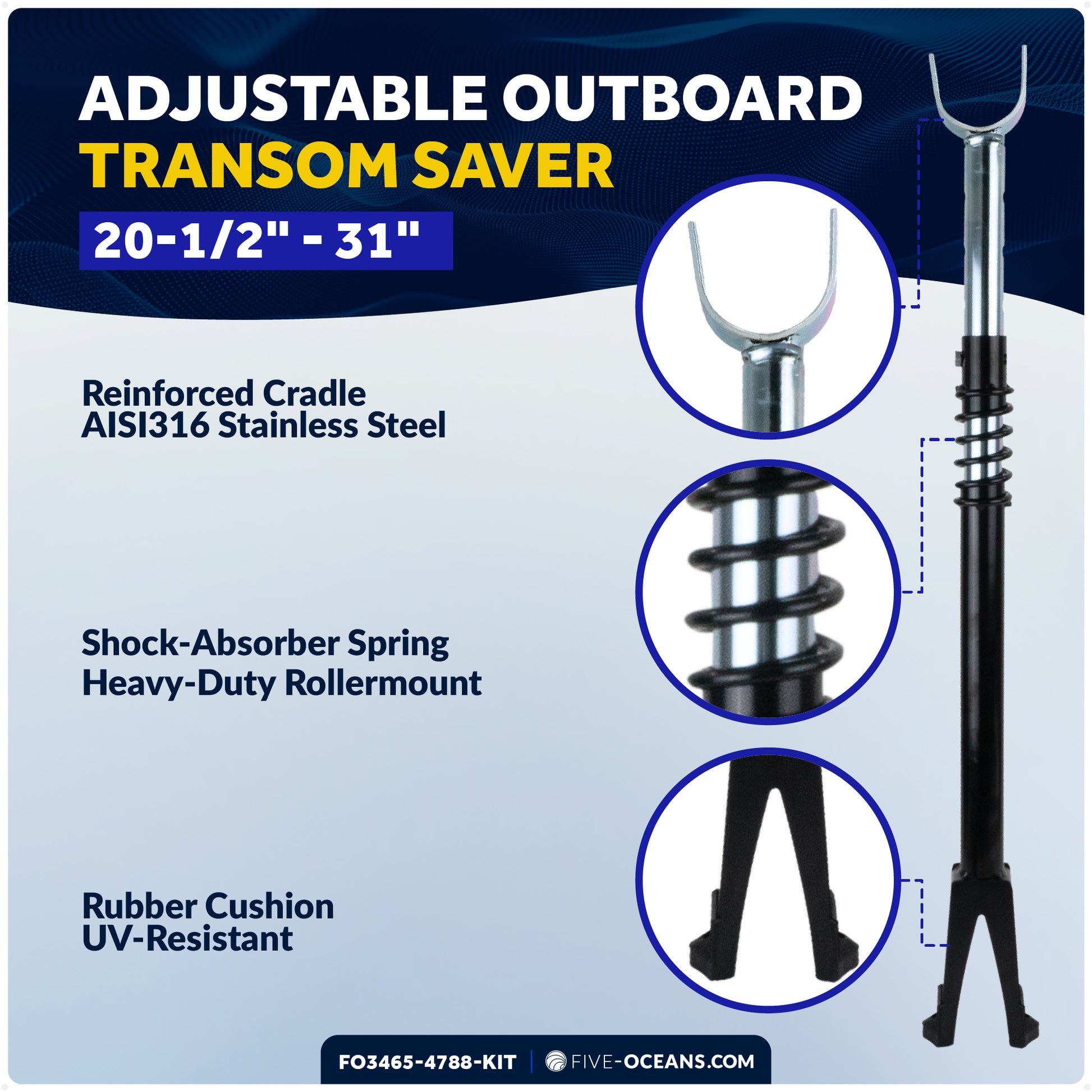 Adjustable Transom Saver & 4" Trailer Bow Roller Kit - FO3465-4788-KIT - Five Oceans