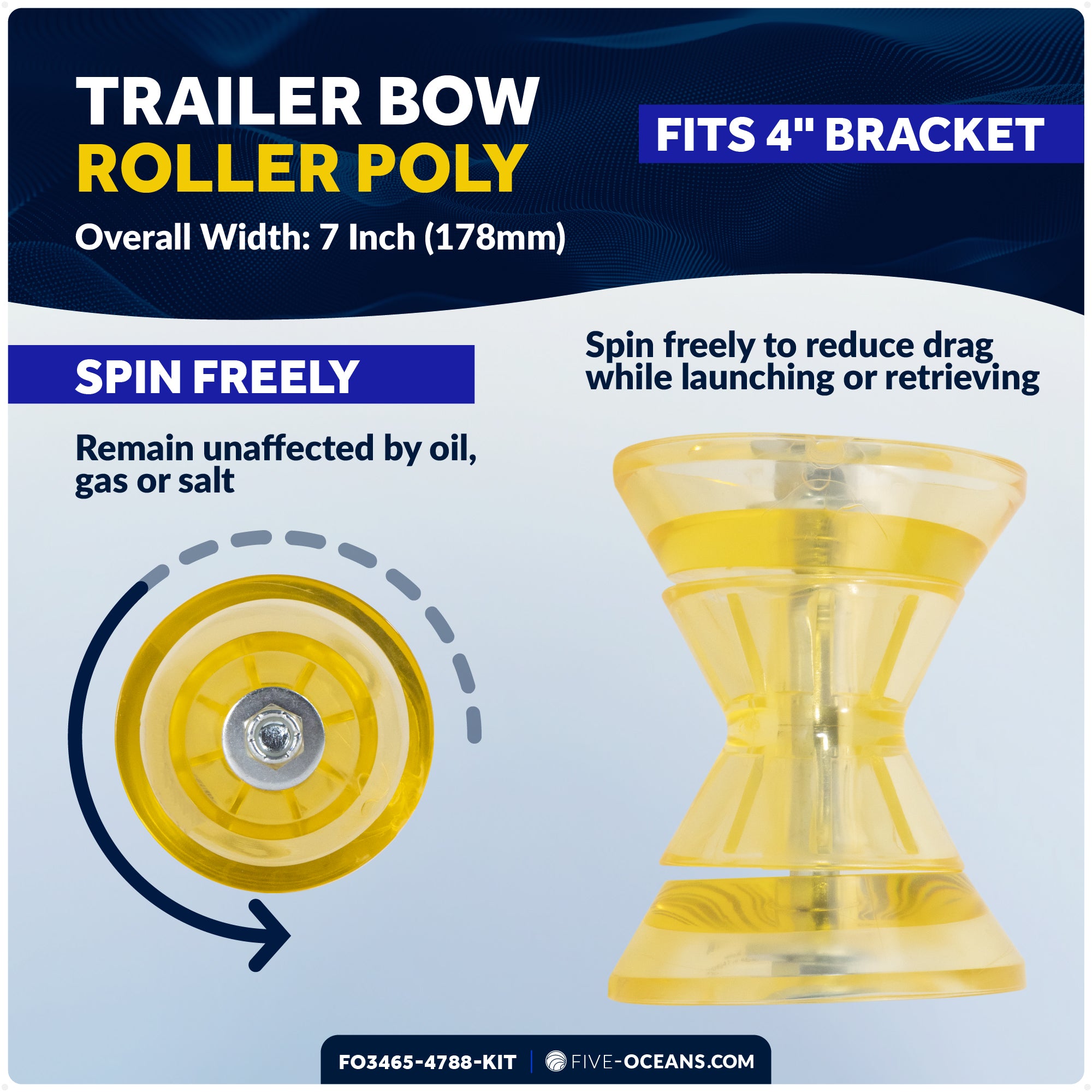 Adjustable Transom Saver for Outboard Motors Up to 200 HP with 4" Boat Trailer Bow Roller - FO3465-4788-KIT - Five Oceans