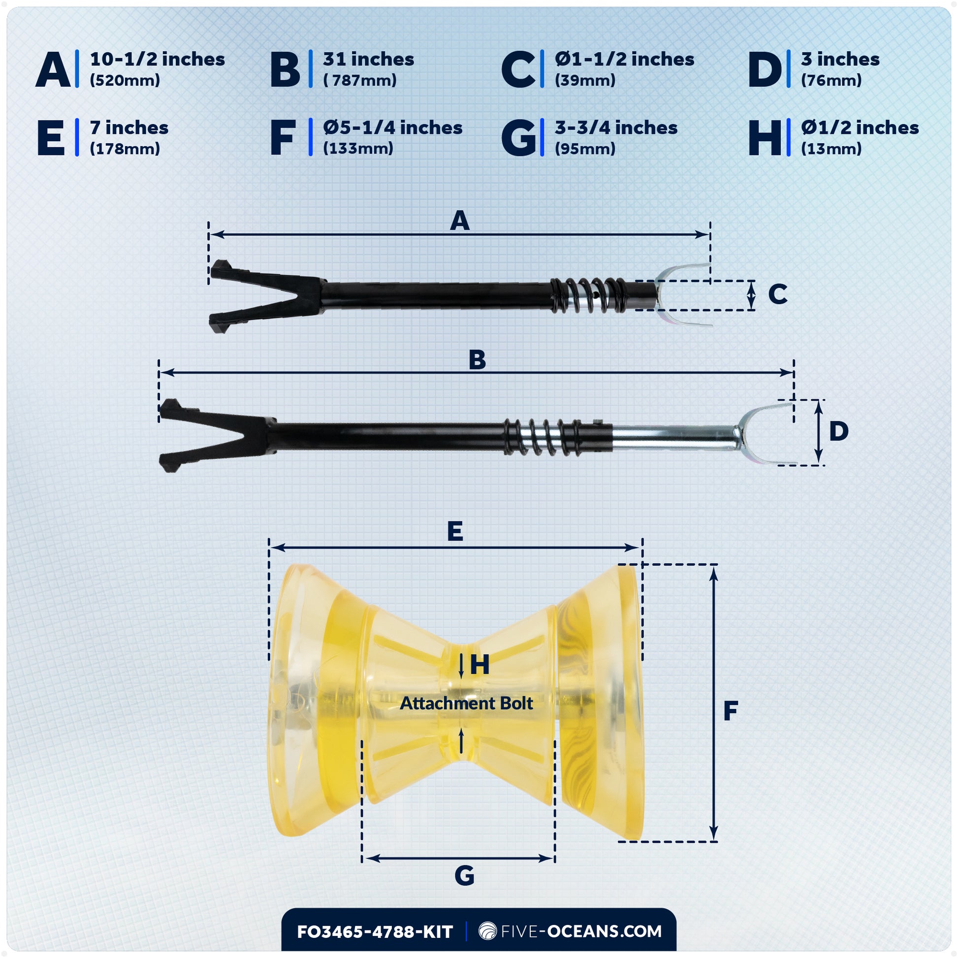 Adjustable Transom Saver for Outboard Motors Up to 200 HP with 4" Boat Trailer Bow Roller - FO3465-4788-KIT - Five Oceans