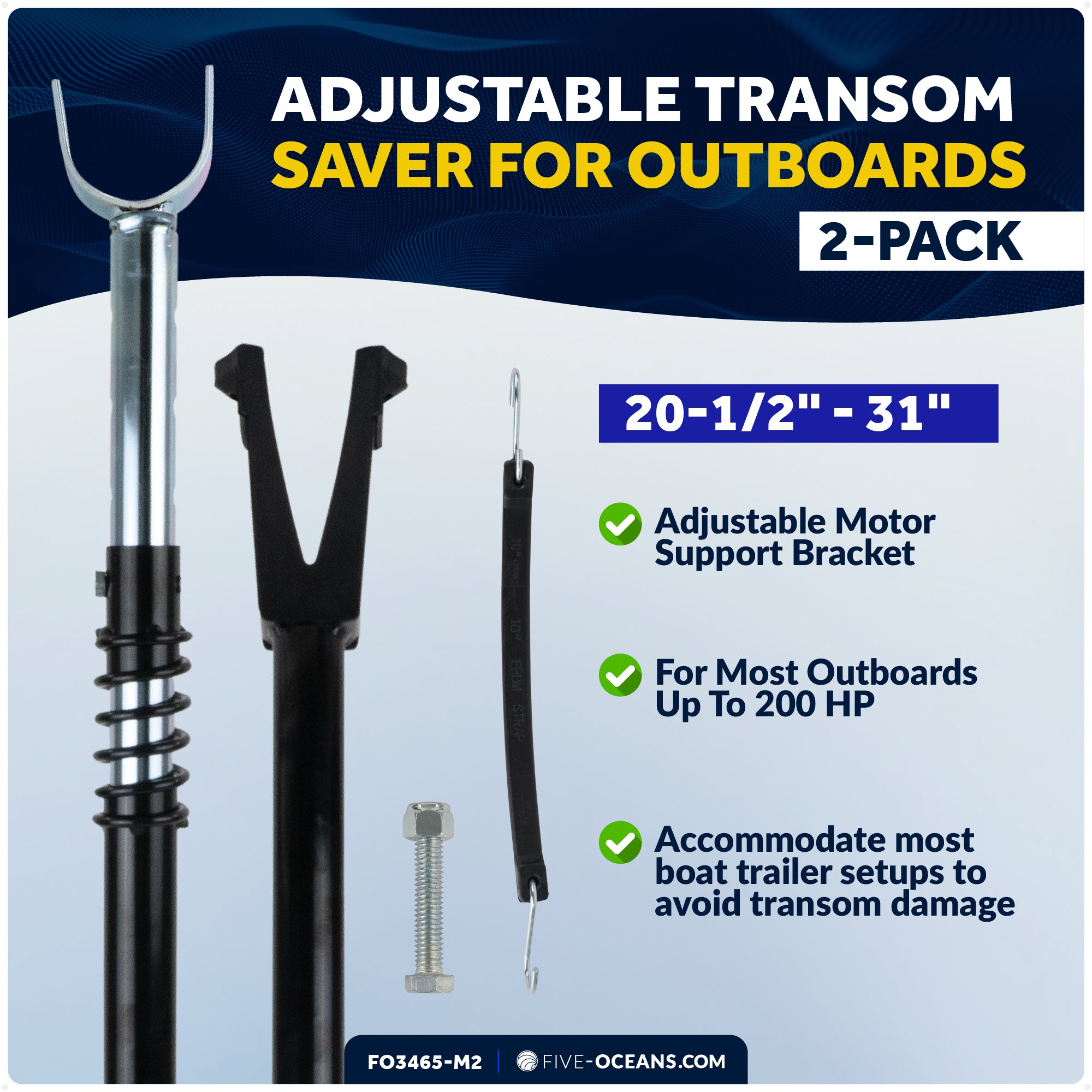 Adjustable Transom Saver for Outboards Up to 200 HP, 2-Pack - FO3465-M2 - Five Oceans