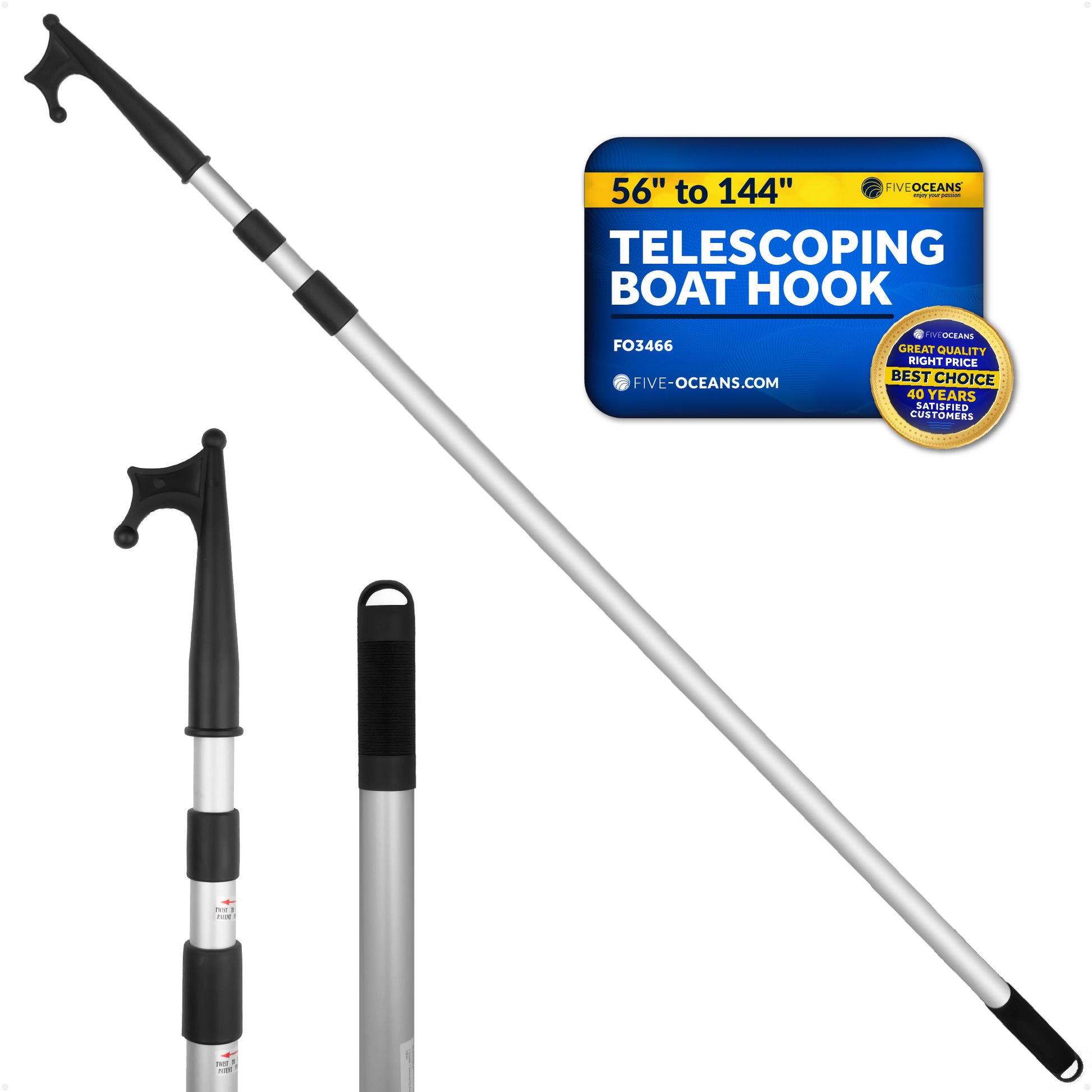 Telescoping Boat Hook,  Extends from 56" to 144" - FO3466 - Five Oceans