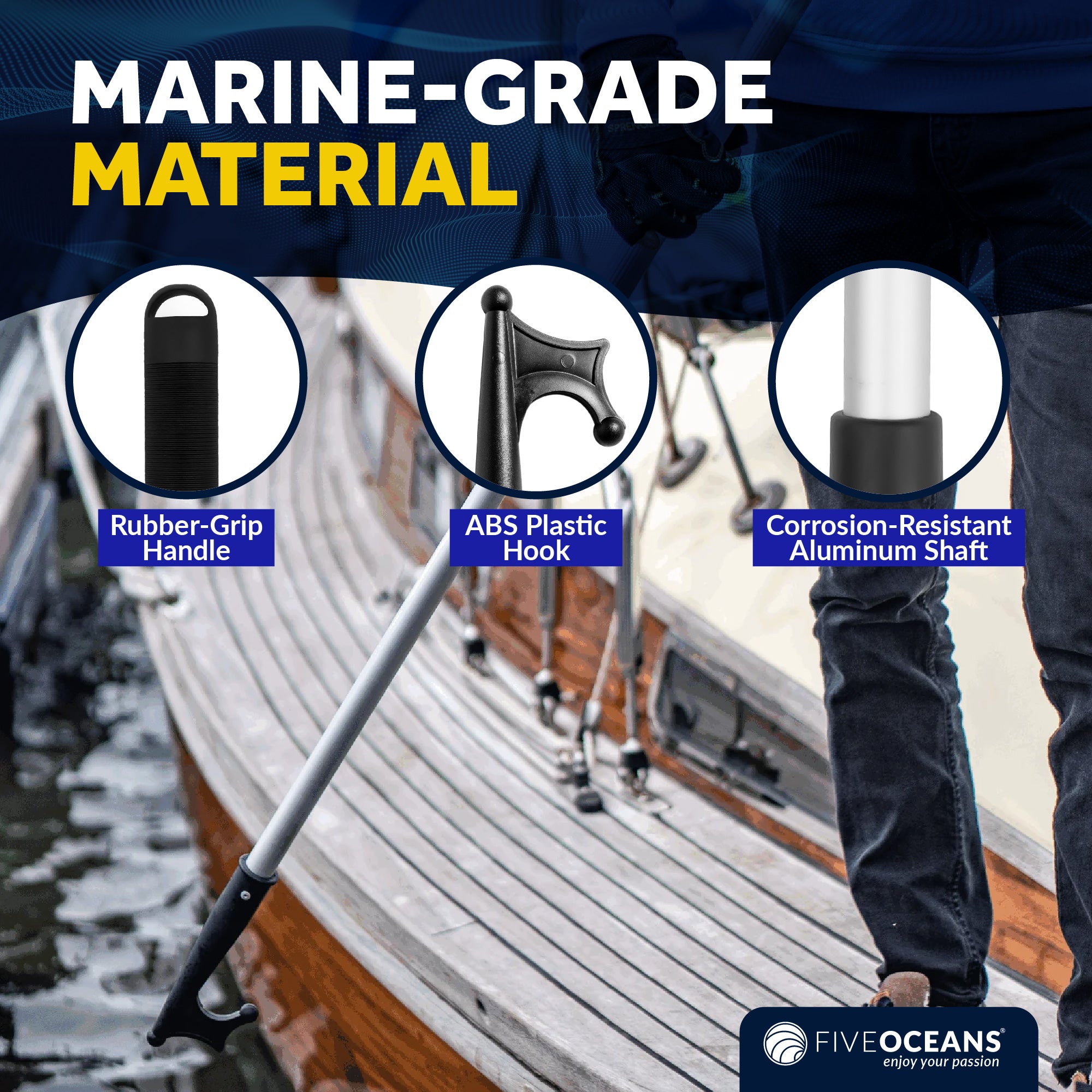 Telescoping Boat Hook,  Extends from 56" to 144" - FO3466 - Five Oceans