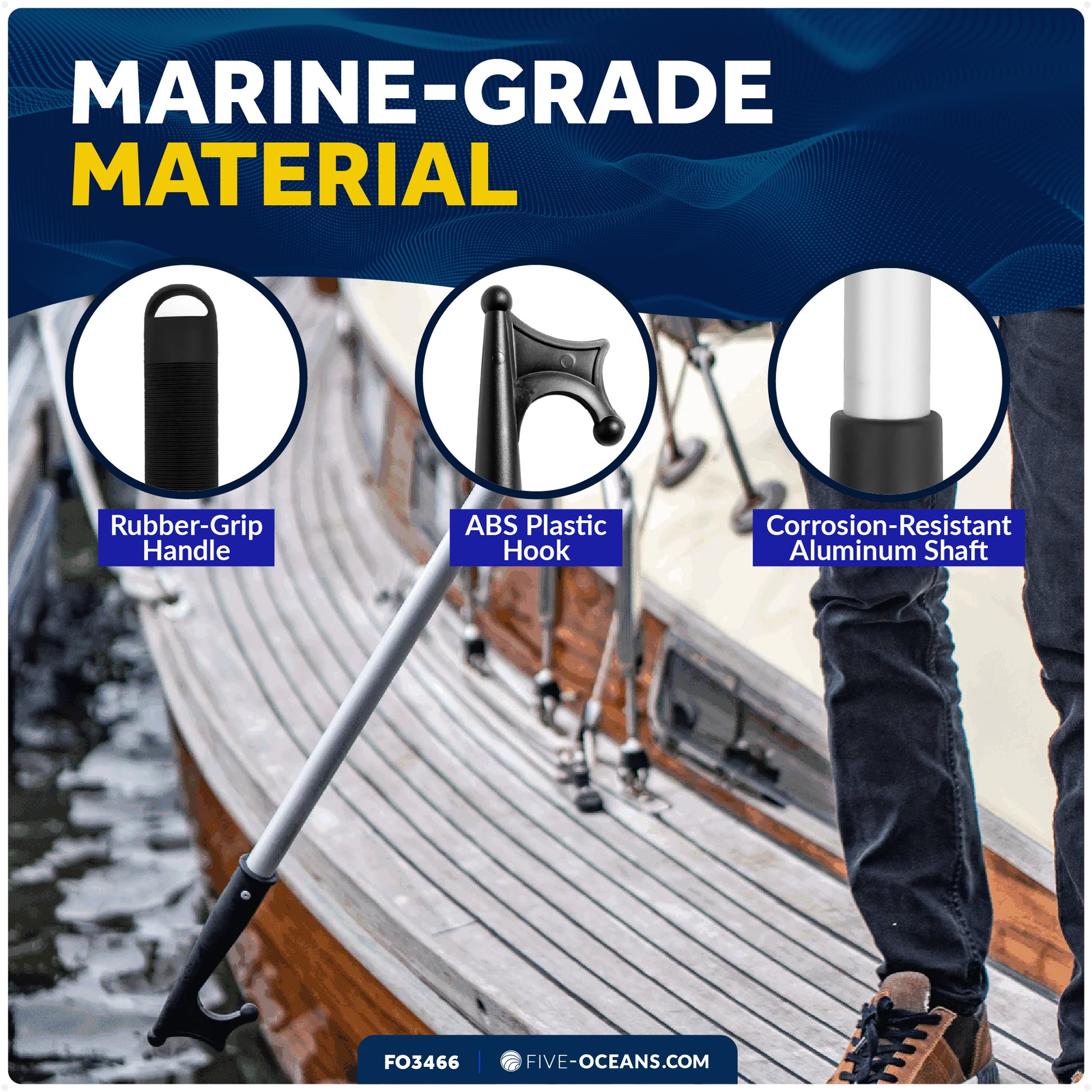 Telescoping Boat Hook,  Extends from 56" to 144" - FO3466 - Five Oceans