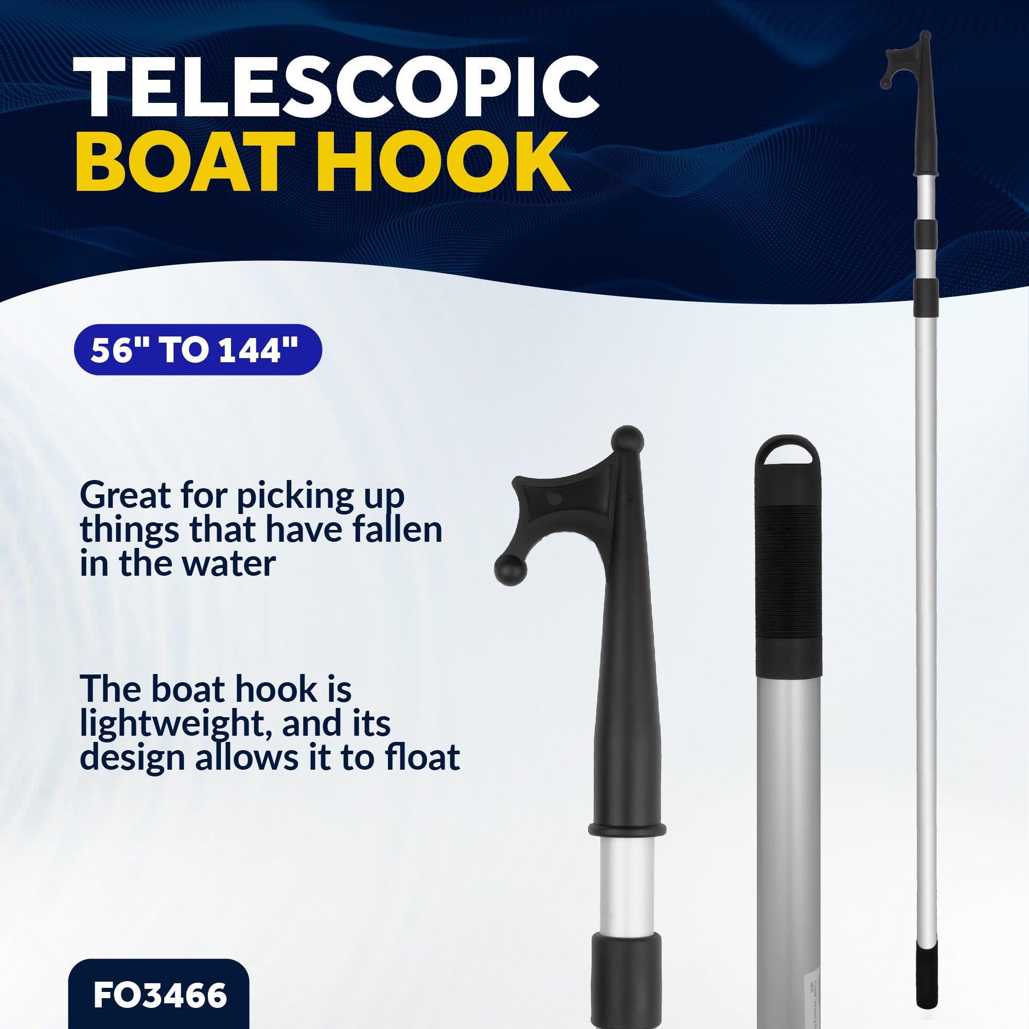 Telescoping Boat Hook,  Extends from 56" to 144" - FO3466 - Five Oceans