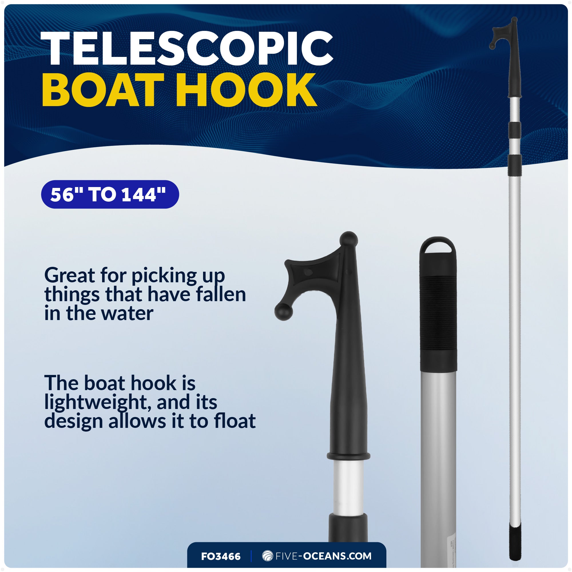 Telescoping Boat Hook,  Extends from 56" to 144" - FO3466 - Five Oceans