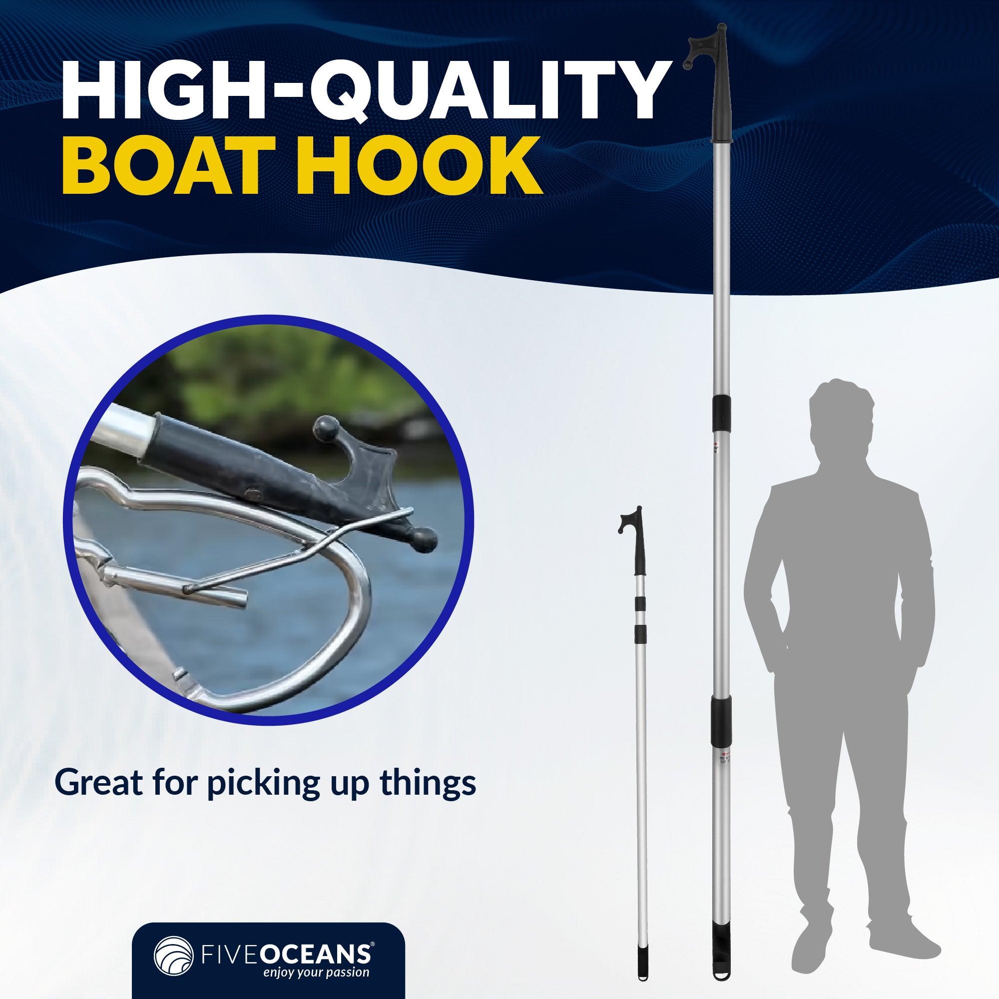 Telescoping Boat Hook,  Extends from 56" to 144" - FO3466 - Five Oceans