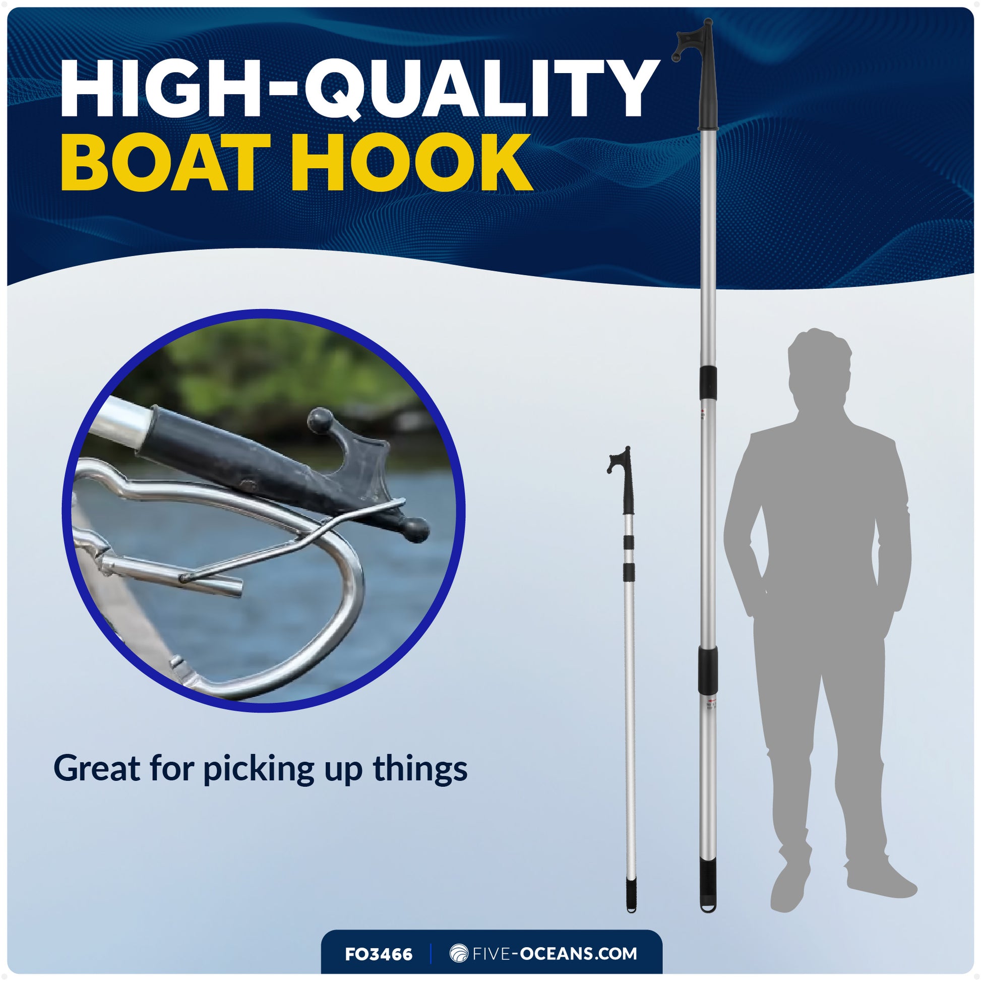 Telescoping Boat Hook,  Extends from 56" to 144" - FO3466 - Five Oceans