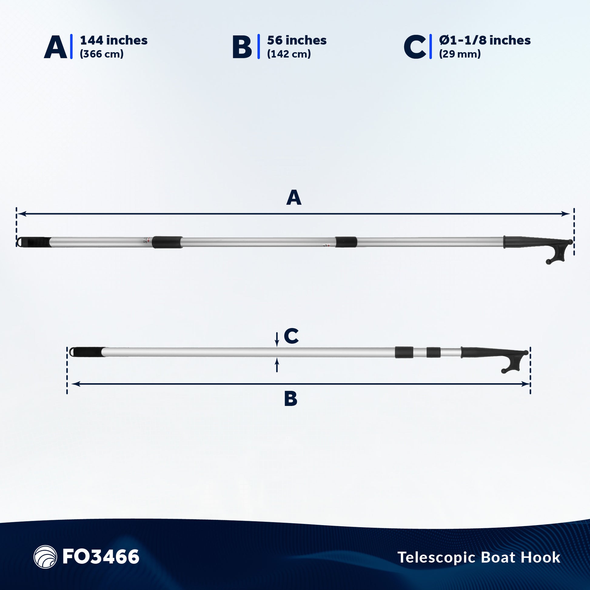 Telescoping Boat Hook,  Extends from 56" to 144" - FO3466 - Five Oceans