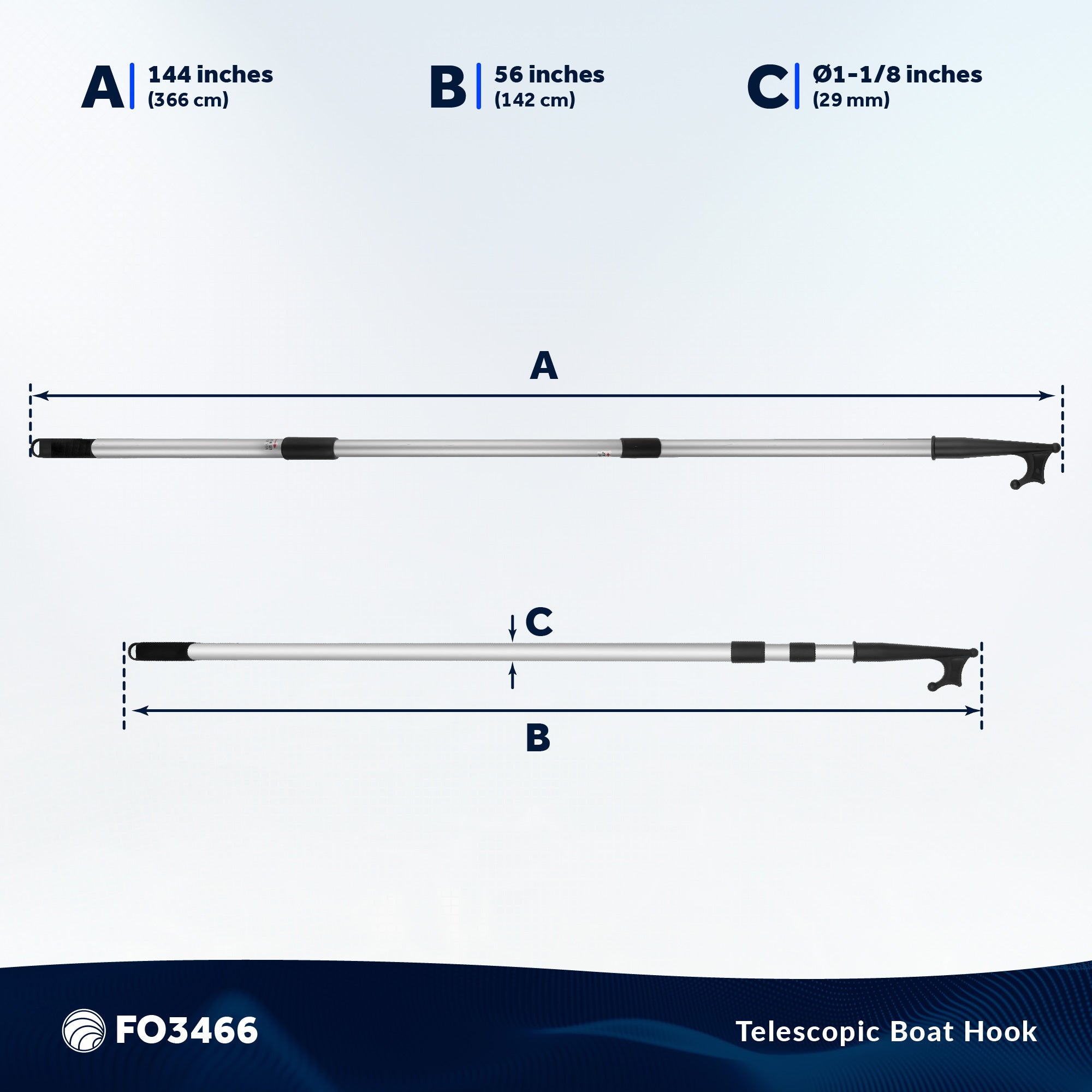 Telescoping Boat Hook,  Extends from 56" to 144" - FO3466 - Five Oceans