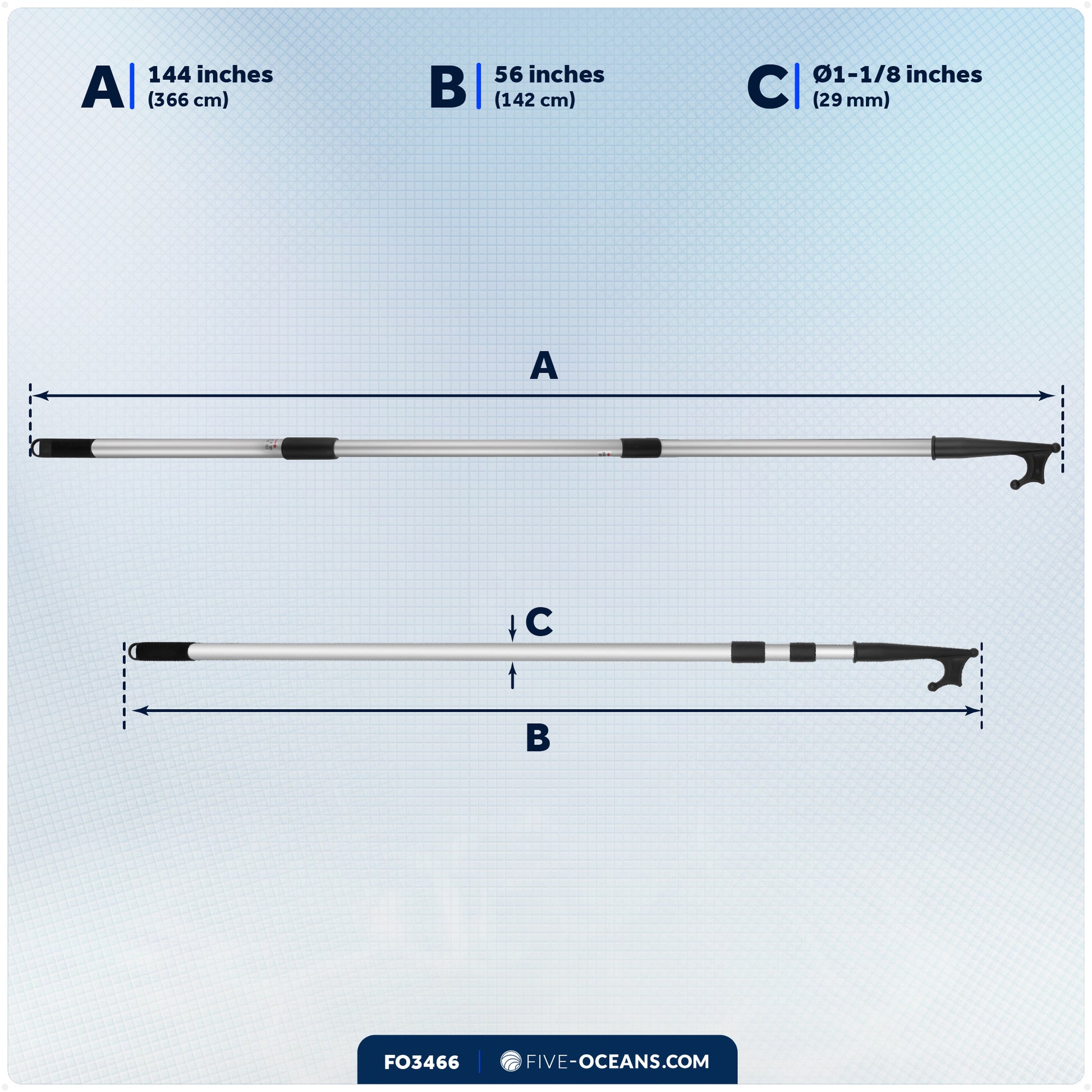 Telescoping Boat Hook,  Extends from 56" to 144" - FO3466 - Five Oceans