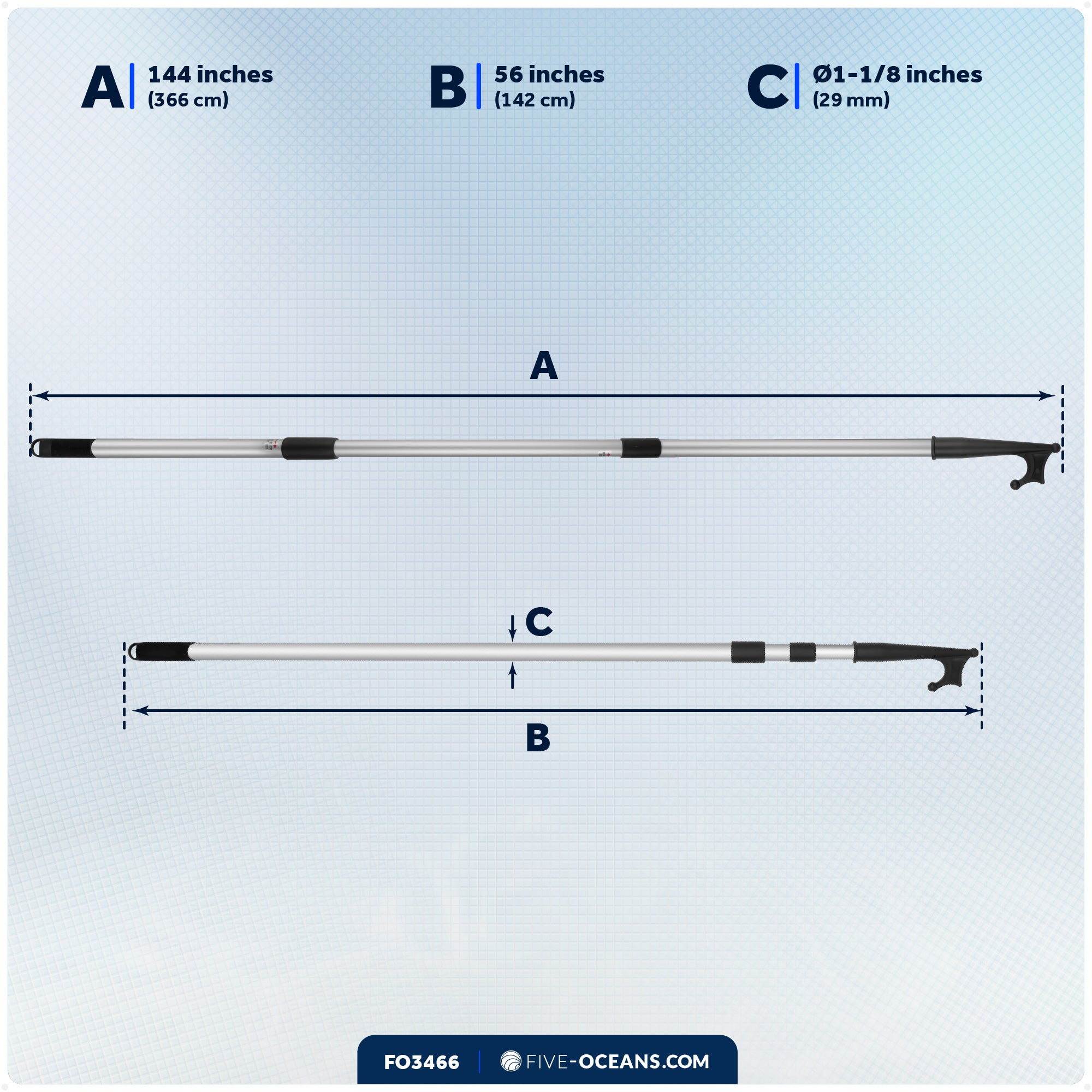 Telescoping Boat Hook,  Extends from 56" to 144" - FO3466 - Five Oceans