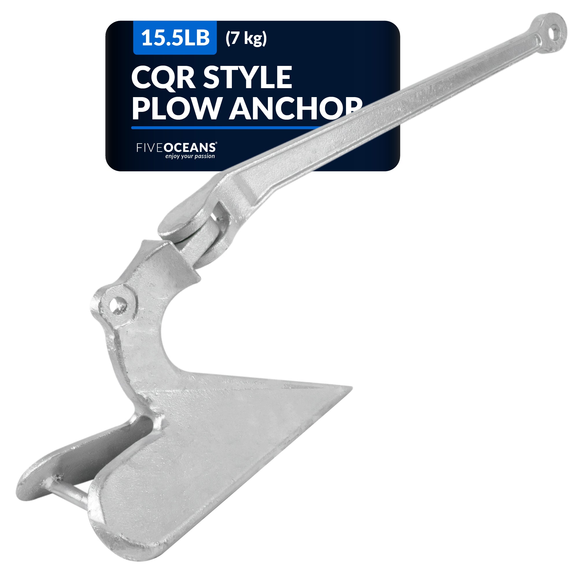 CQR Style Plow Anchor,  15.5 Lb / 7 Kg, Hot Dipped Galvanized Steel - FO349