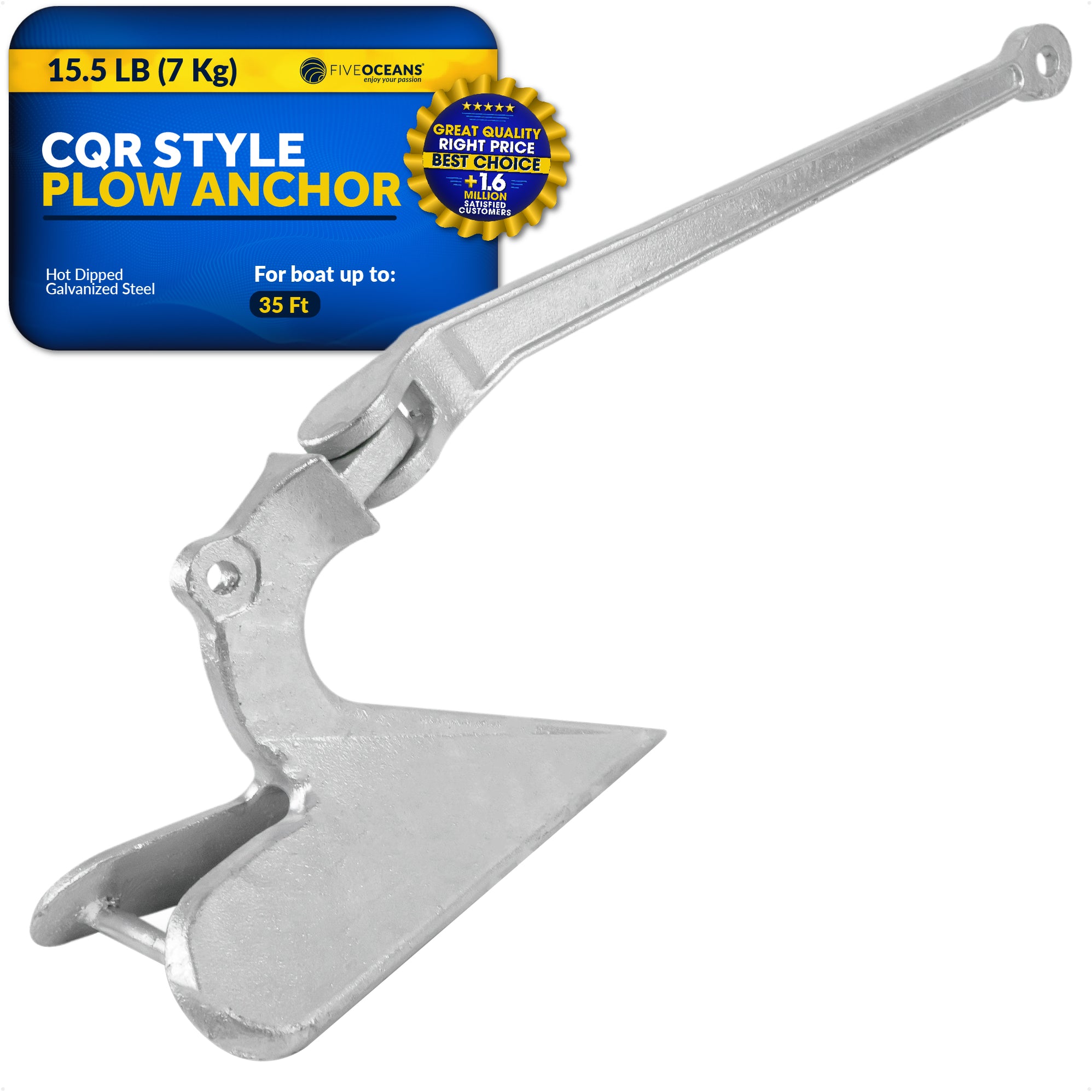 CQR Style Plow Anchor,  15.5 Lb, Hot Dipped Galvanized Steel - FO349