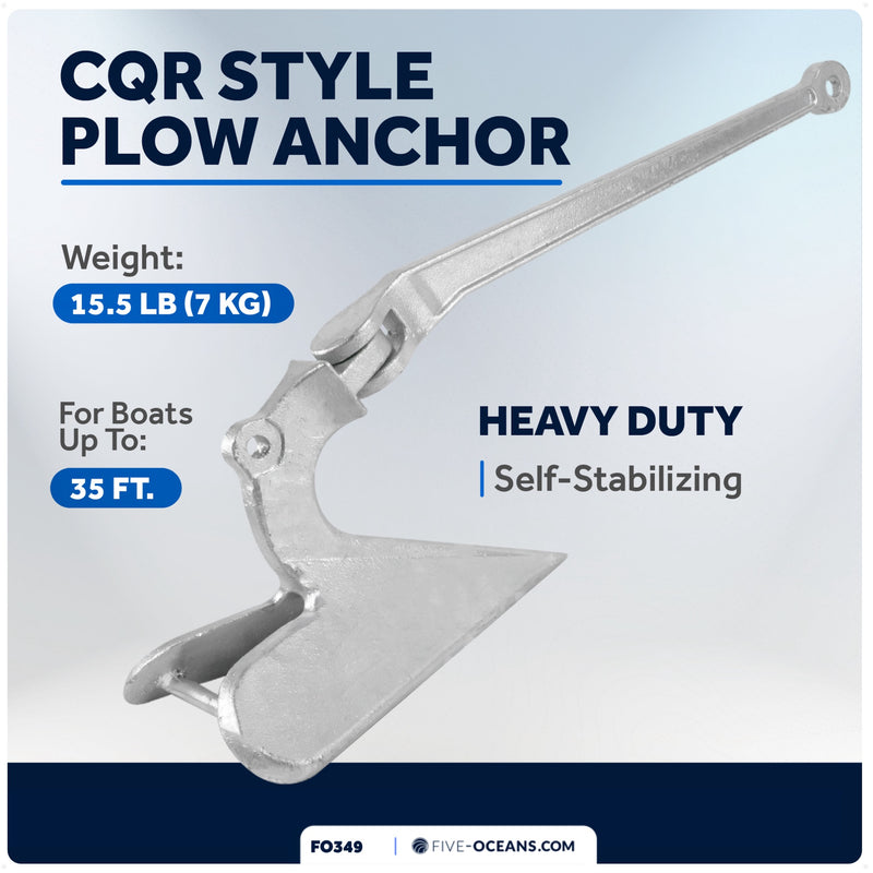 15.5 Lb. CQR Anchor,  Galvanized Steel – FO349 - Five Oceans