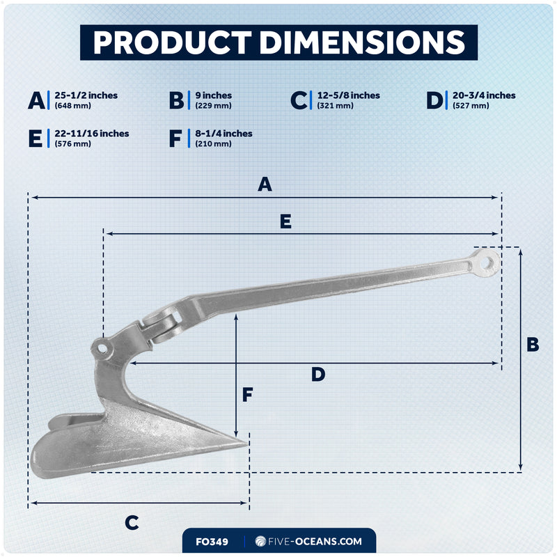 15.5 Lb. CQR Style Plow Anchor, Hot-Dipped Galvanized Steel