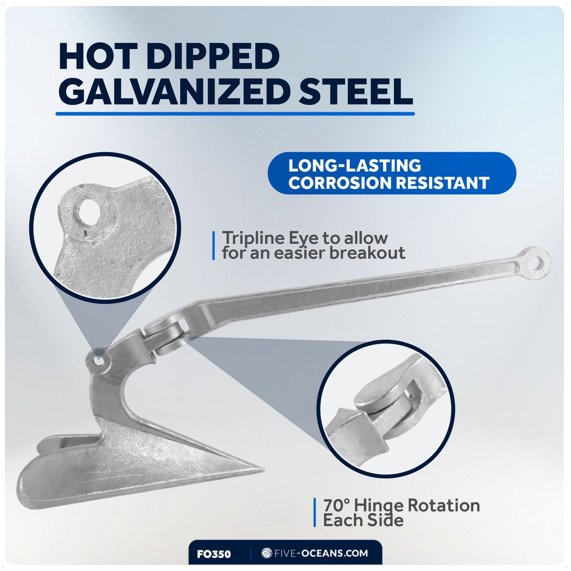CQR Style Plow Anchor,  20 Lb, Hot Dipped Galvanized Steel - FO350 - Five Oceans
