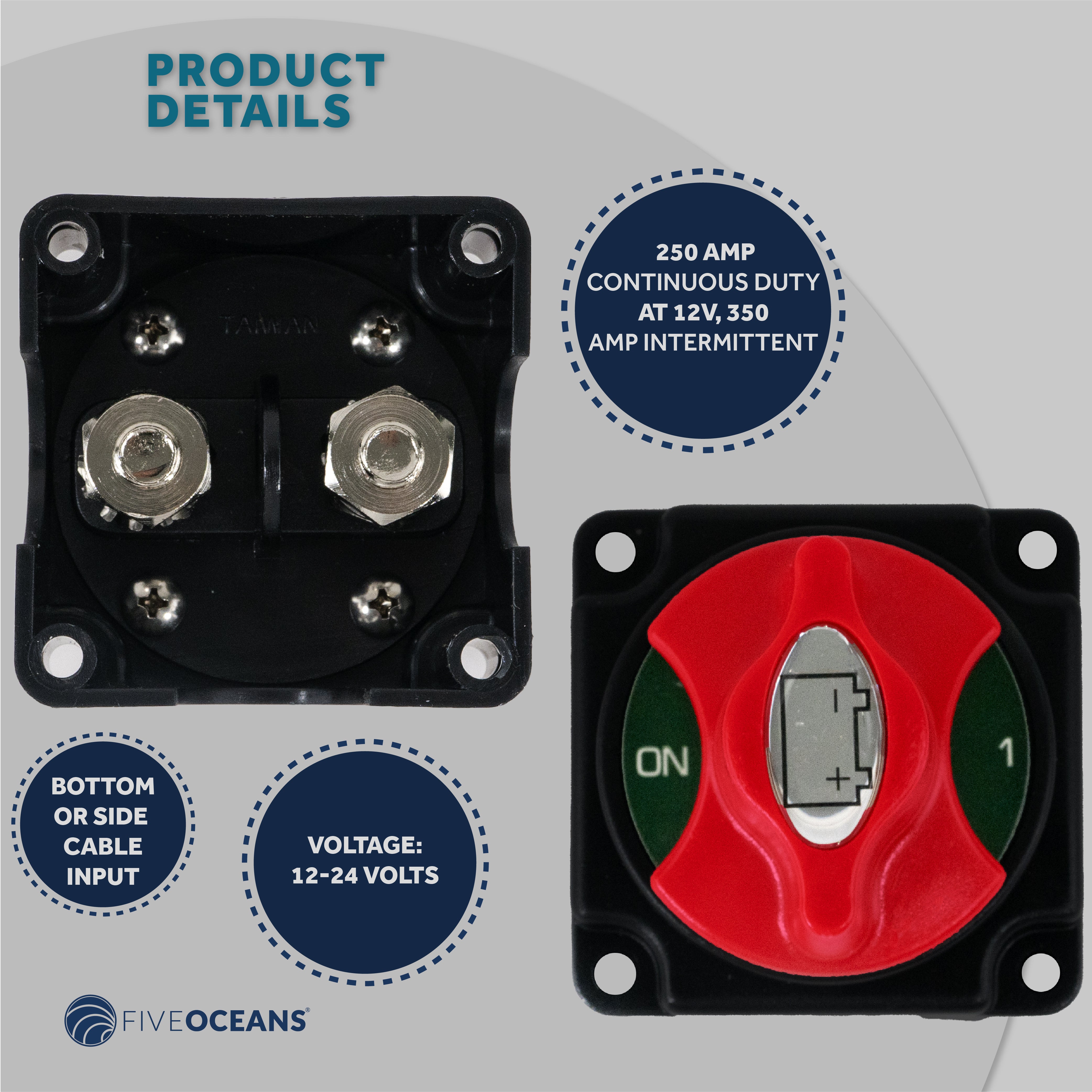 Battery Disconnect Switch On-Off, 250 Amp, 12-24 Volts - FO3510 - Five Oceans