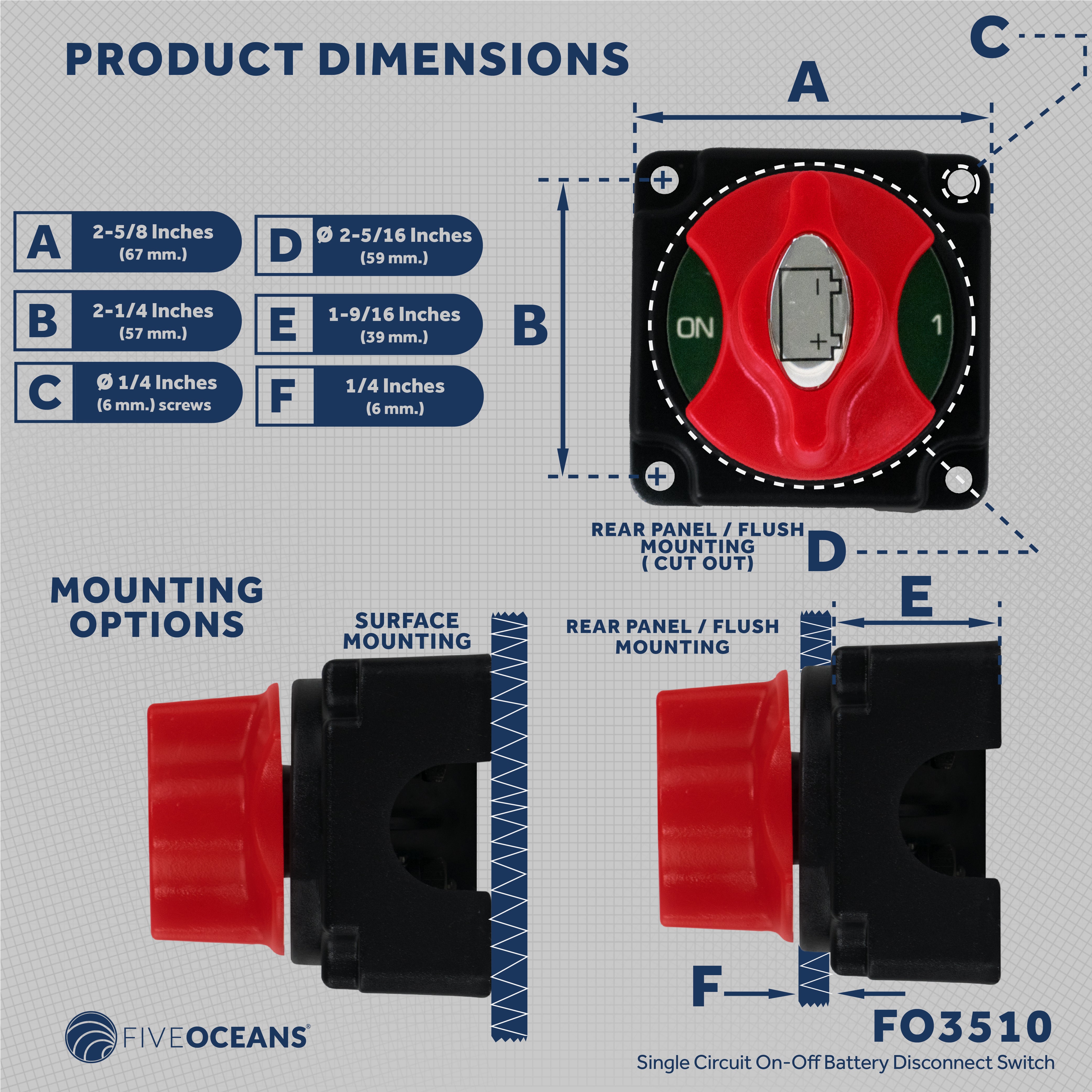 Battery Disconnect Switch On-Off, 250 Amp, 12-24 Volts - FO3510 - Five Oceans