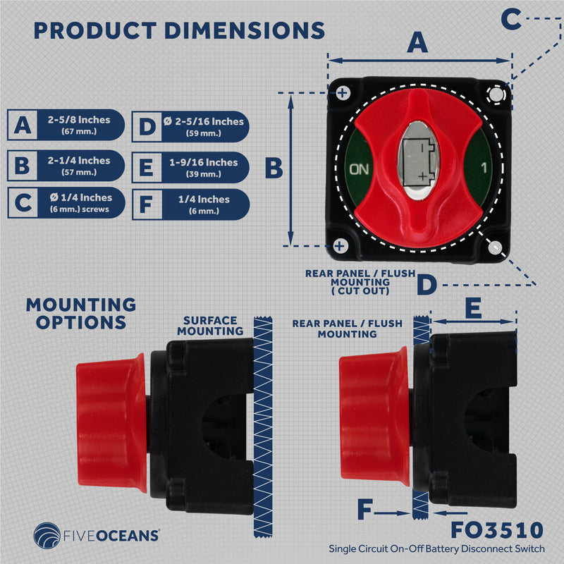 Battery Disconnect Switch On-Off, 250 Amp, 12-24 Volts - FO3510 - Five Oceans