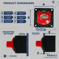 Dual Battery Disconnect Switch Off-1-2-Both, 250 Amp, 12-24 Volts - FO3511 - Five Oceans
