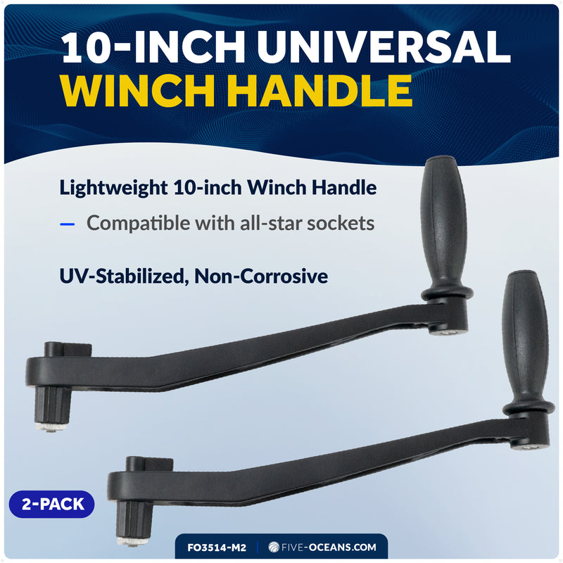 10" Universal Winch Handle Single Grip, Lock-in Mechanism, Black Aluminum, 2-Pack - FO3514-M2 - Five Oceans