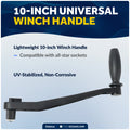 10" Universal Winch Handle Single Grip, Lock-in Mechanism, Black Aluminum - FO3514 - Five Oceans