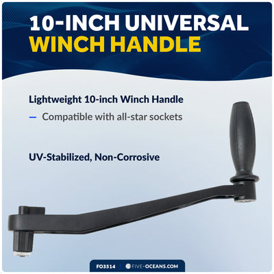 10" Universal Winch Handle Single Grip, Lock-in Mechanism, Black Aluminum - FO3514 - Five Oceans