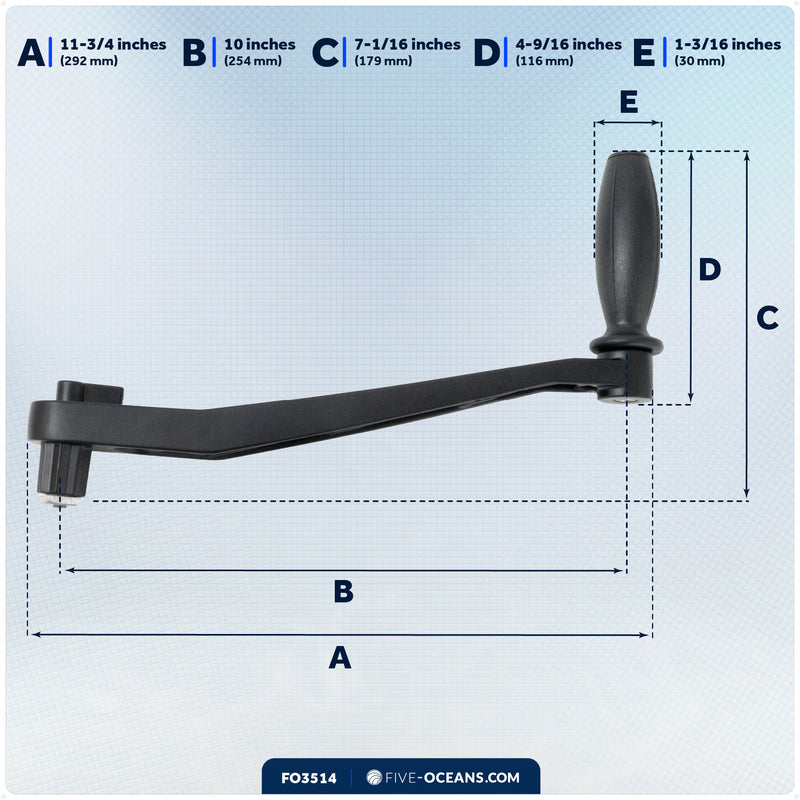 10" Universal Winch Handle Single Grip, Lock-in Mechanism, Black Aluminum - FO3514 - Five Oceans