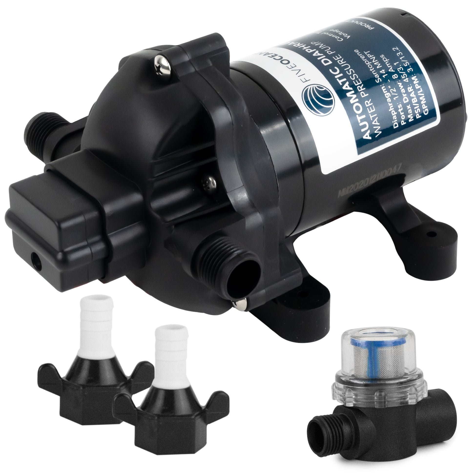 Automatic Diaphragm Water Pump, 3.0 GPM / 11.3 LPM, 45PSI, 12V DC - FO3605 - Five Oceans