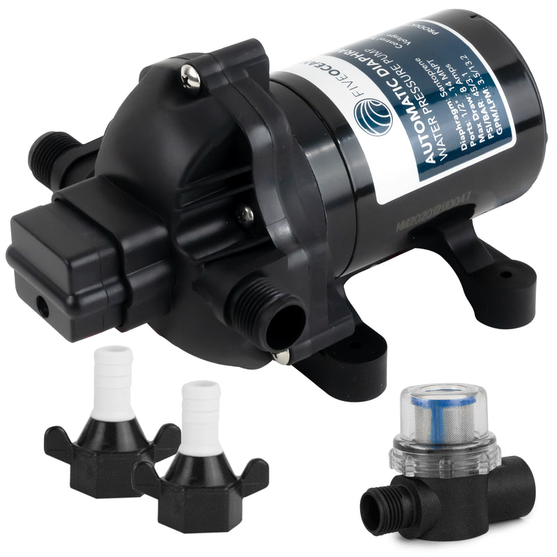 Automatic Diaphragm Water Pump, 3.0 GPM / 11.3 LPM, 45PSI, 12V DC - FO3605 - Five Oceans