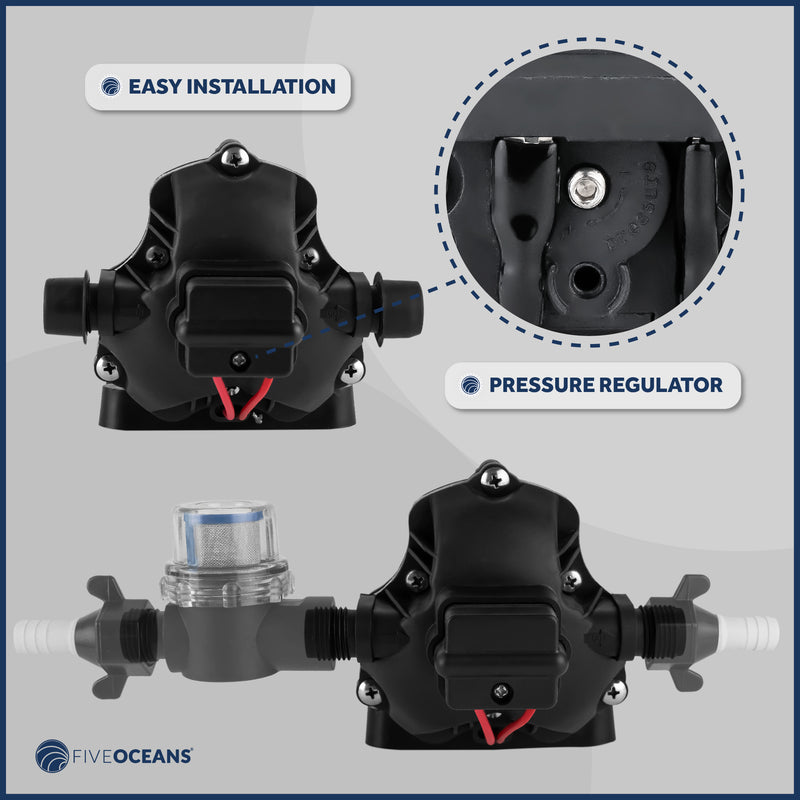 Automatic Diaphragm Water Pump, 3.0 GPM / 11.3 LPM, 45PSI, 12V DC - FO3605 - Five Oceans