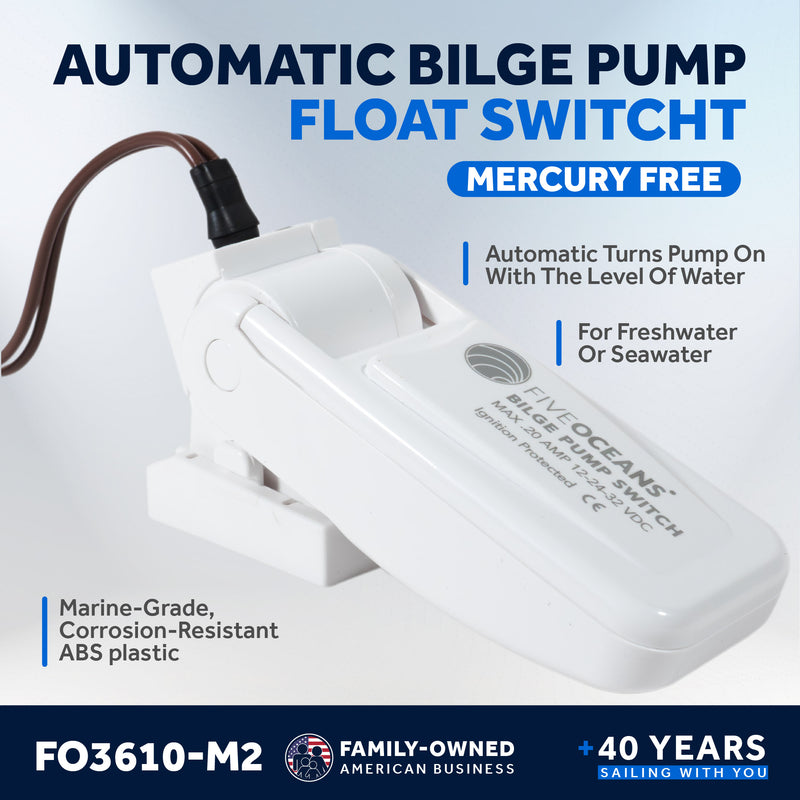 Automatic Bilge Pump Float Switch 12/24/32V - Mercury-Free, 20A Max, 2-Pack - FO3610-M2 - Five Oceans