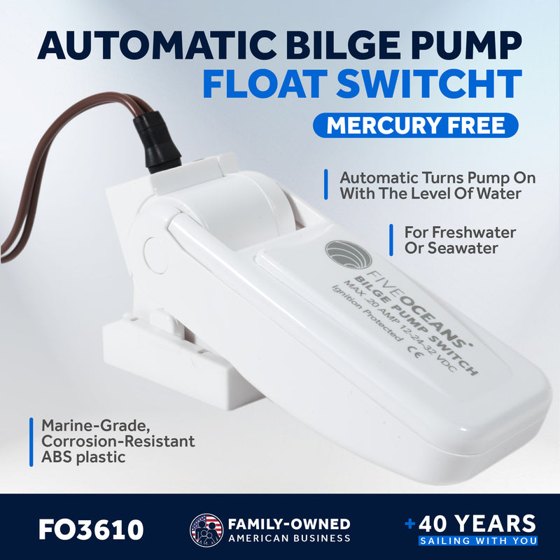 Automatic Bilge Pump Float Switch 12/24/32V - Mercury-Free, 20A Max - FO3610 - Five Oceans