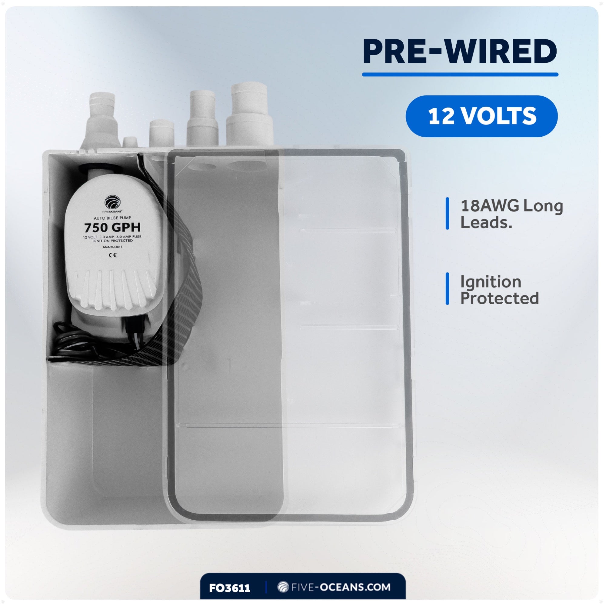 Shower Sump Pump Drain System Kit 12V - 750 GPH - FO3611 - Five Oceans