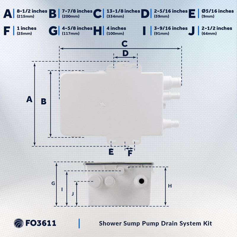 Shower Sump Pump Drain System Kit 12V - 750 GPH - FO3611 - Five Oceans